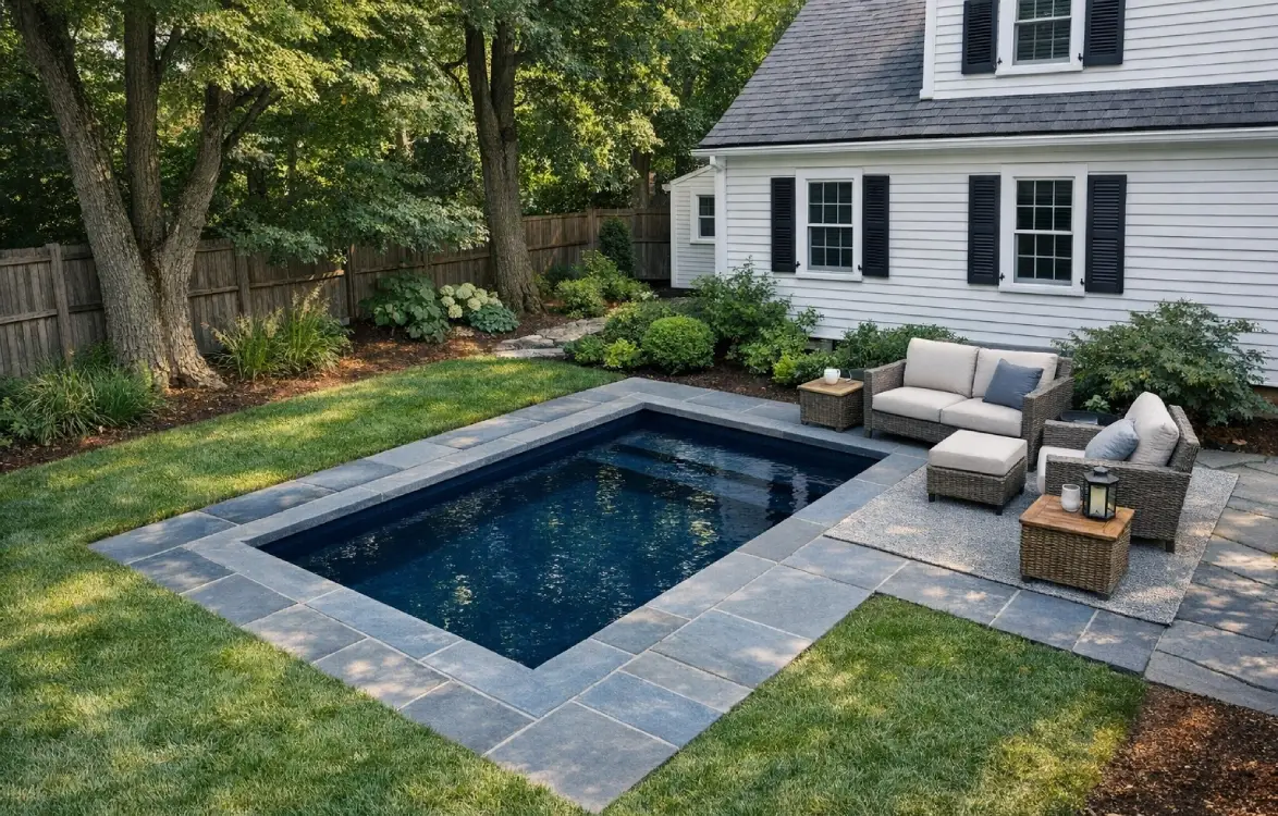 Plunge pool design for a small Massachusetts backyard