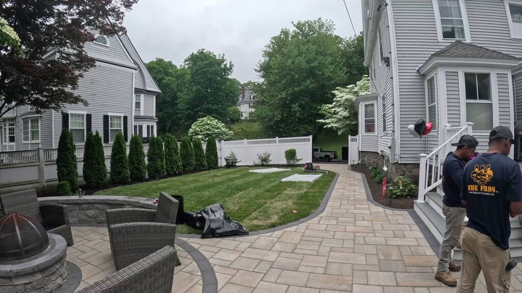 Stone walkway installation by hardscape contractors in North Shore MA