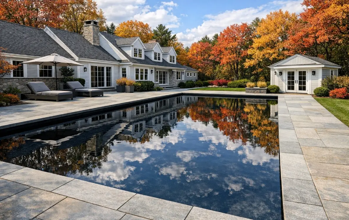 dark-finish pool at dusk