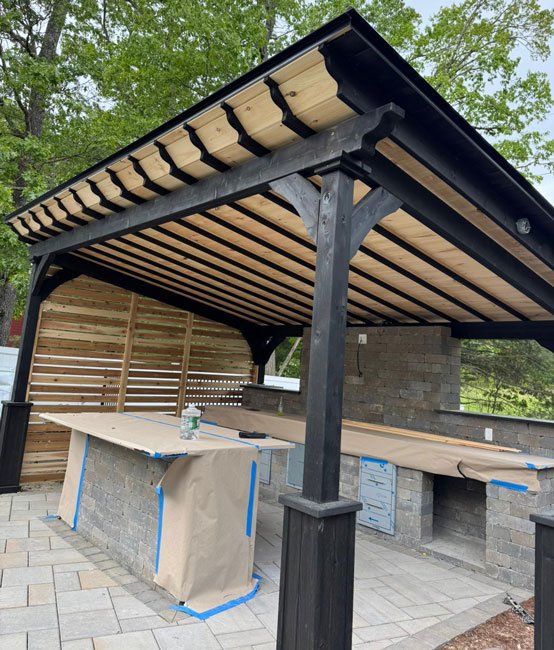 Outdoor kitchen installation in North Shore MA outdoor living space