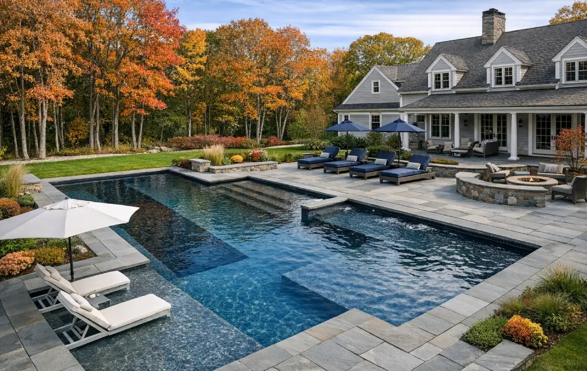 pool with separate lounge and dining area