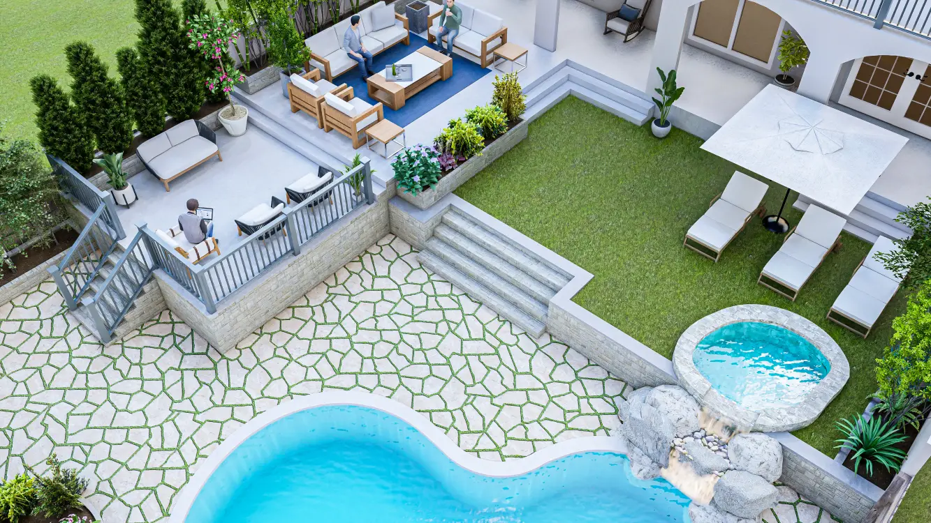 coping, patio, Pool with surrounding hardscape MA
