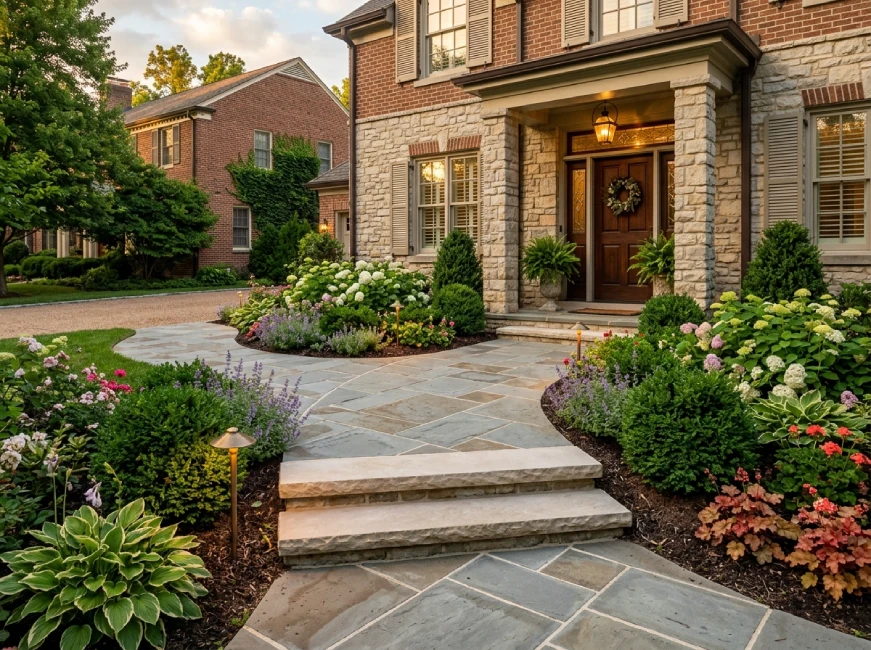 Elegant Front Entry Walkway - Bluestone Pavers Lexington MA