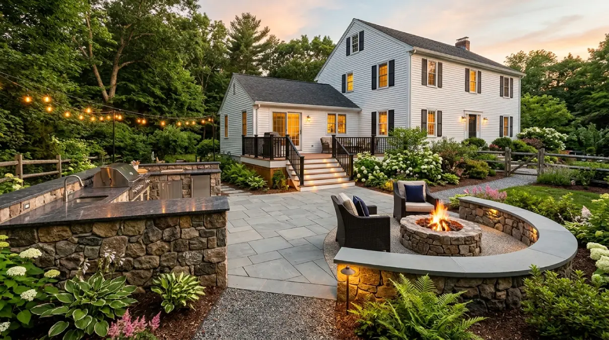 Custom hardscape patio design and installation in Melrose MA by The Pros Inc