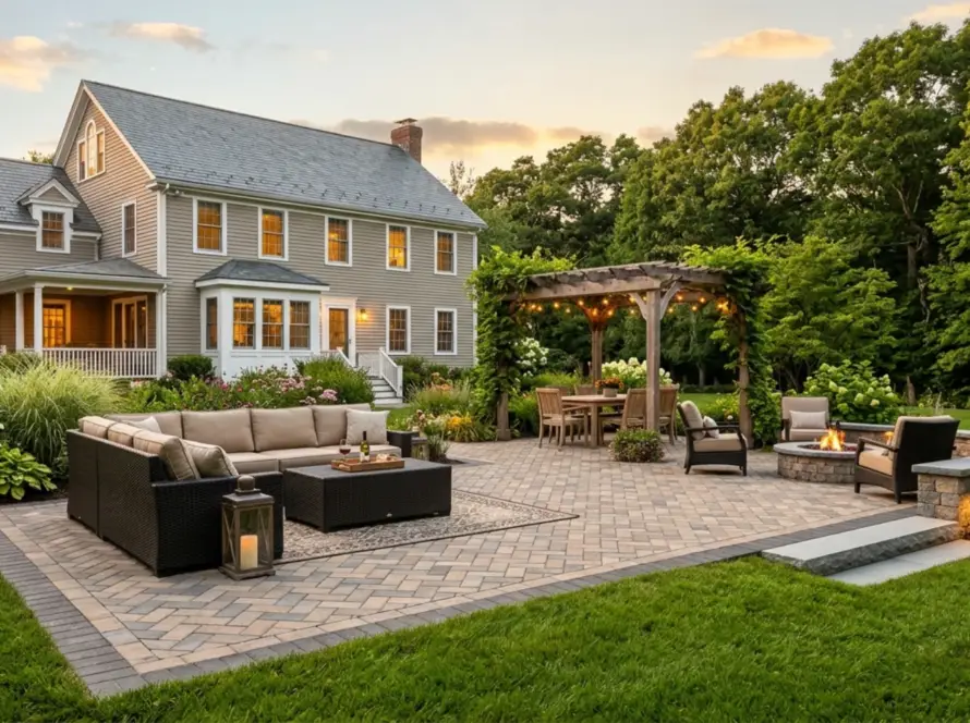 _Luxury Paver Patio Design Massachusetts _ Multi-Level Outdoor Living Space