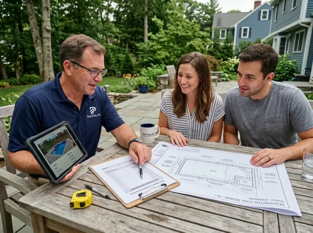 Pool cost estimate consultation Massachusetts - The Pros Inc pool builder meeting with homeowners
