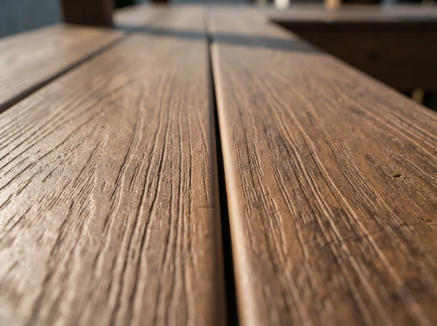 Close-up of composite decking wood-grain texture