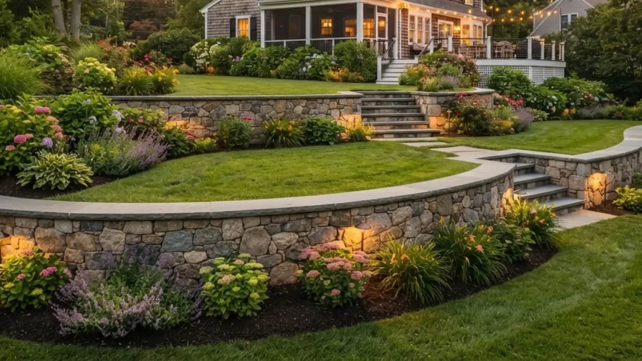 Finished tiered retaining wall project