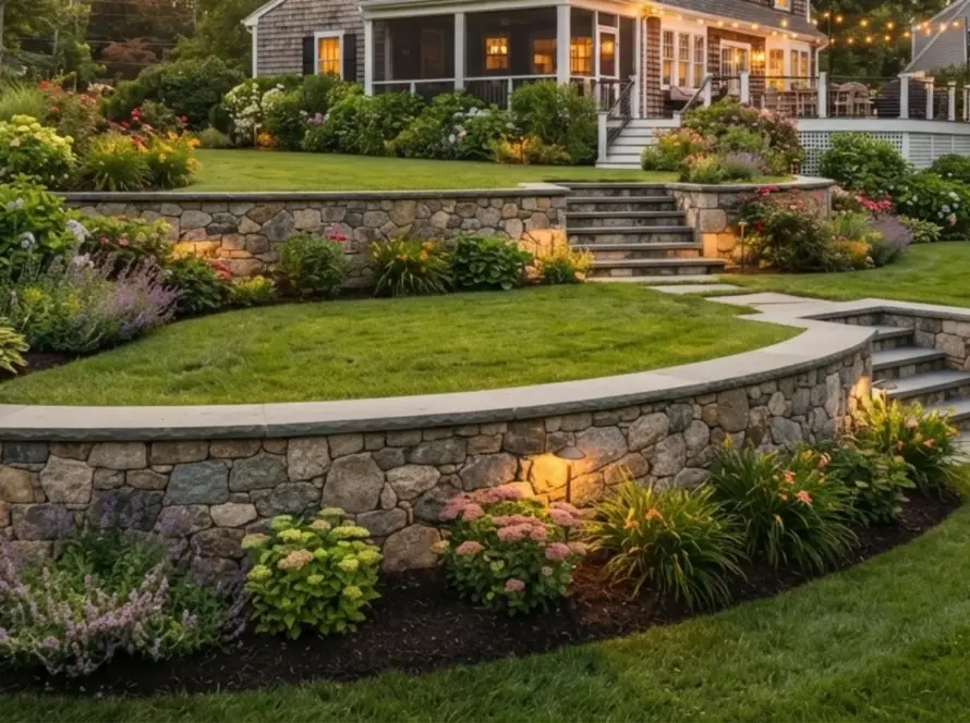 Finished tiered retaining wall project