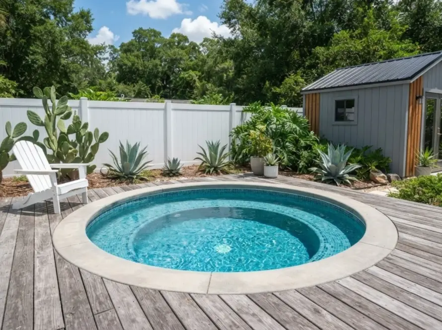 Pool with spa and waterfall in MA yard