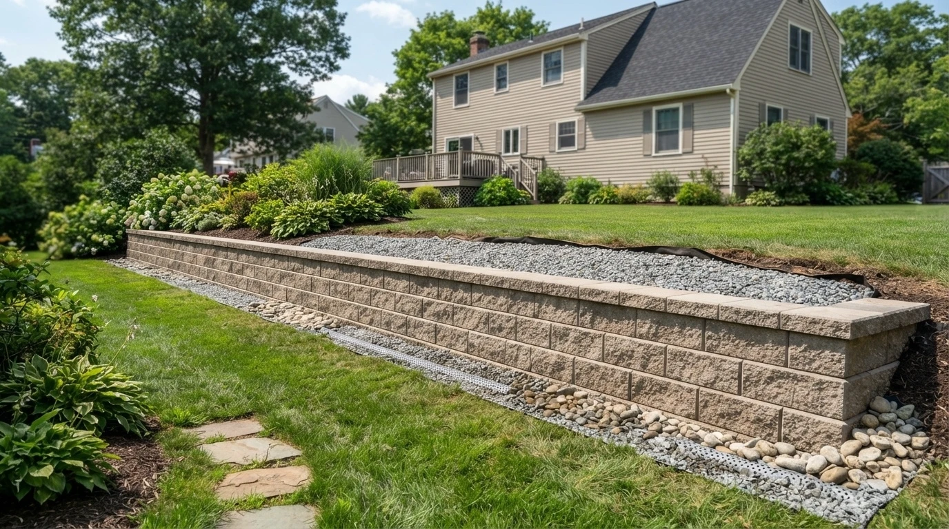 Three-foot concrete block retaining wall
