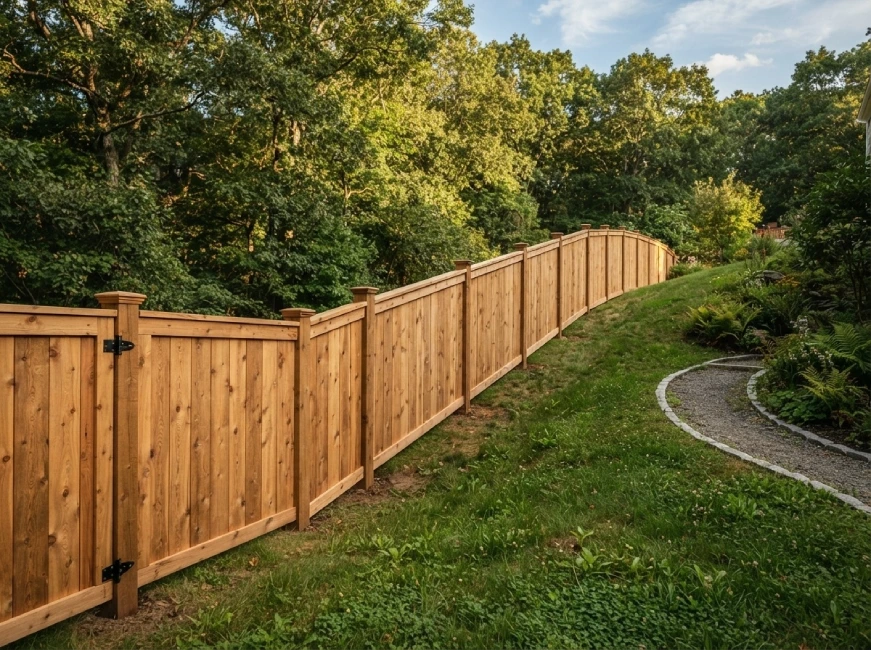 Cedar wood fence yard Massachusetts residential