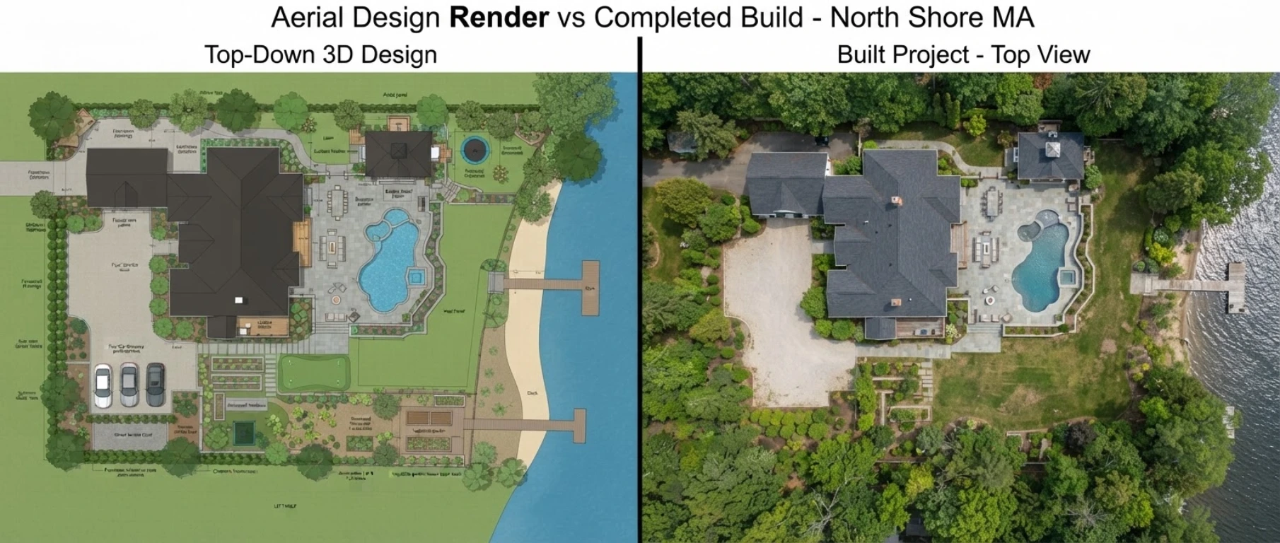 Essex County MA waterfront estate aerial 3D plan and completed photo