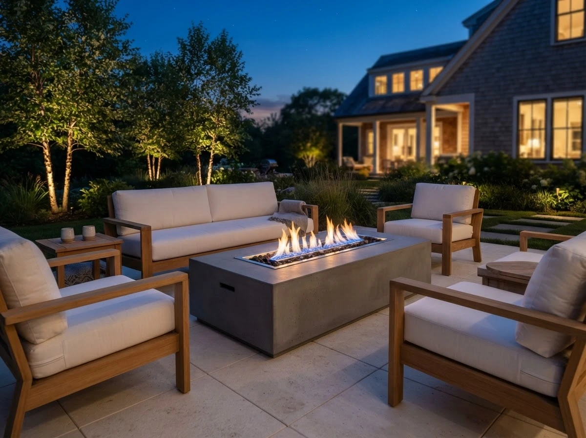 Modern gas fire table patio - North Shore MA