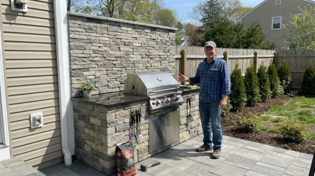 Napoleon grill stacked stone patio MA