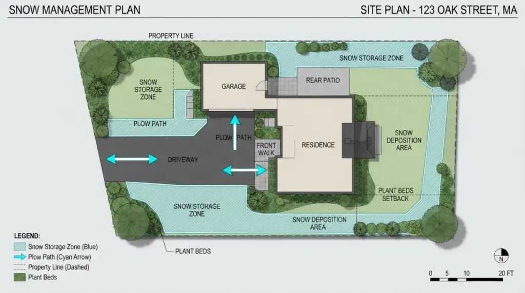 Winchester MA 123 Oak Street snow management site plan diagram