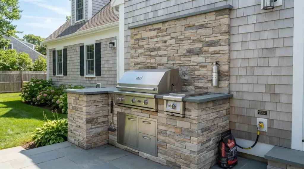 chimney backsplash outdoor grill Massachusetts
