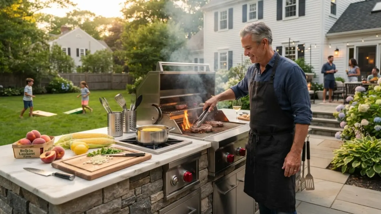 outdoor kitchen grill with cook MA colonial