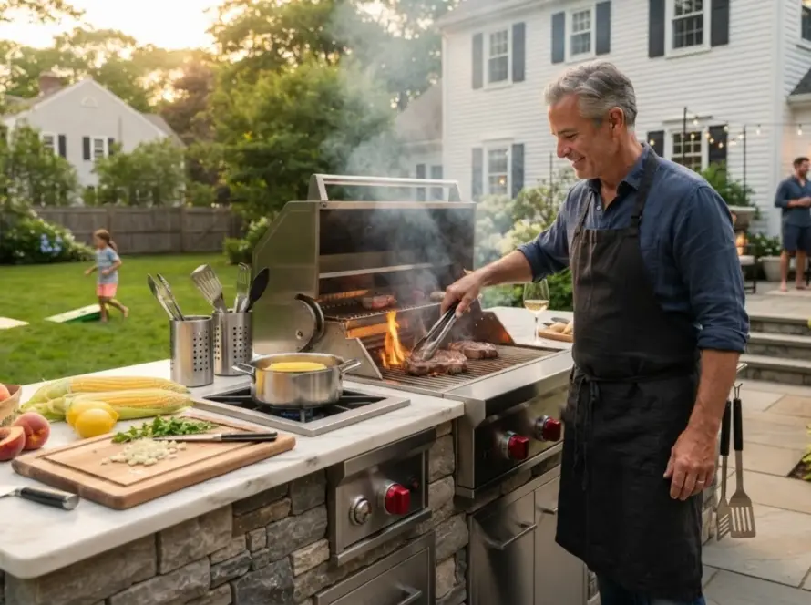 outdoor kitchen grill with cook MA colonial