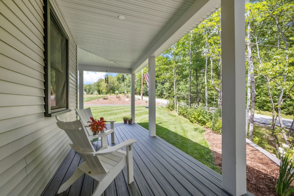 Covered porch painted bead-board ceiling, Sudbury MA farmhouse