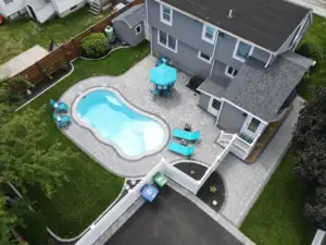 Residential landscape design with pool and patio Massachusetts