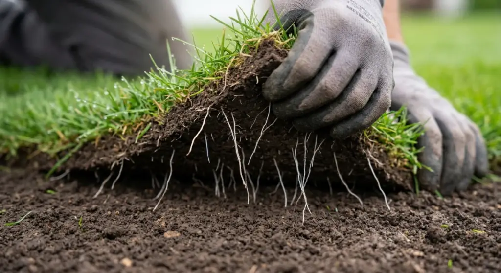 showing sod roots and perfect sob installation MA