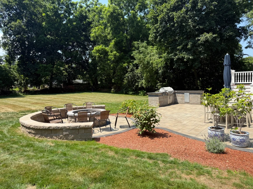 Backyard paver patio and outdoor living design Wenham Massachusetts