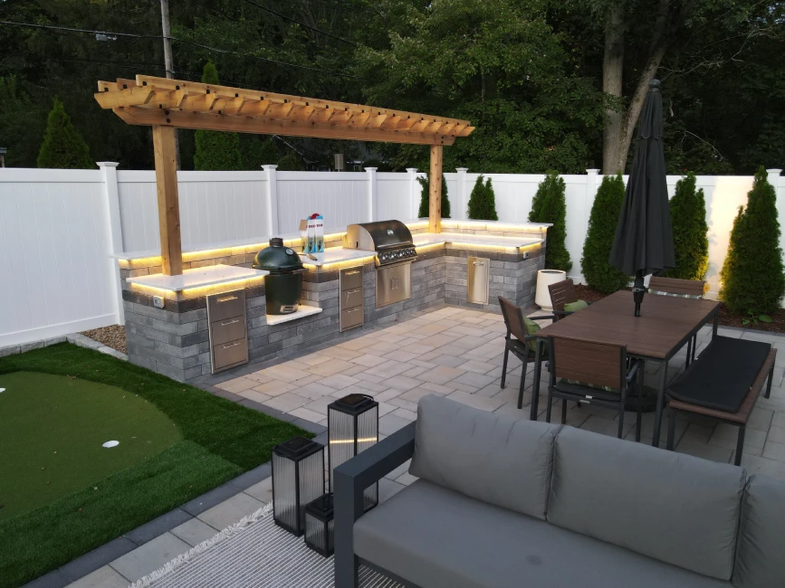 Custom outdoor kitchen masonry construction Andover MA