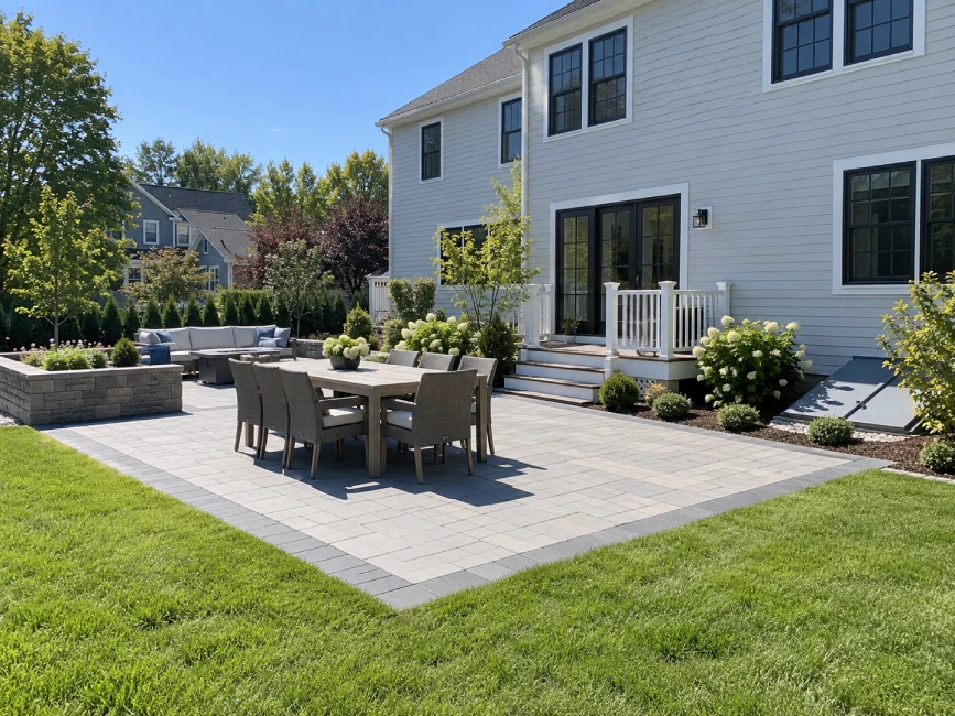 Paver patio outdoor living space in Massachusetts