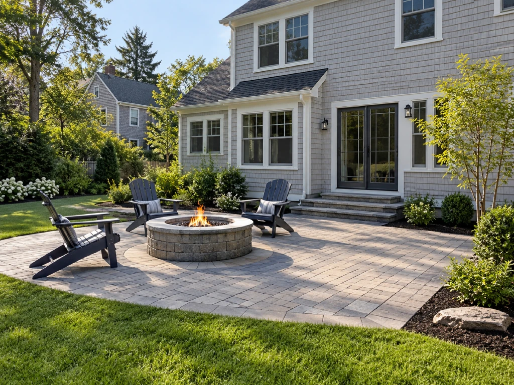 Paver patio with fire pit in Massachusetts
