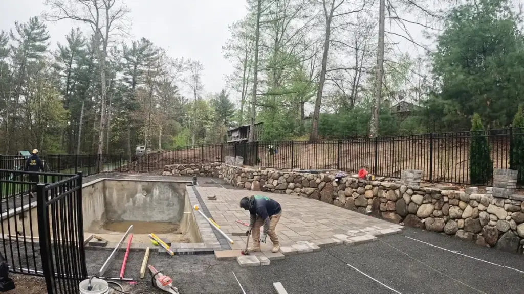 Poolside paver patio installation Saugus MA