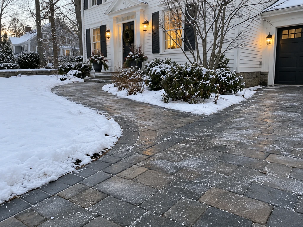Salt residue on pavers Massachusetts
