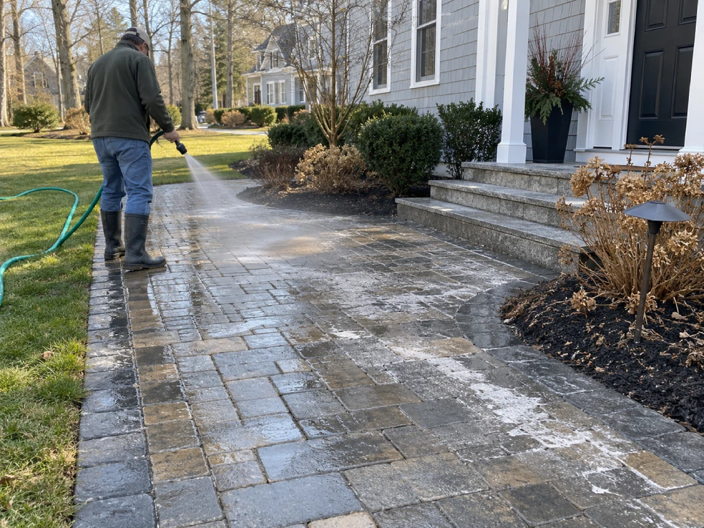 Spring paver salt cleanup Massachusetts