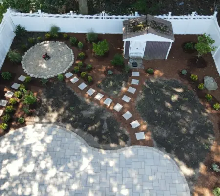 Backyard garden and patio design North Shore MA