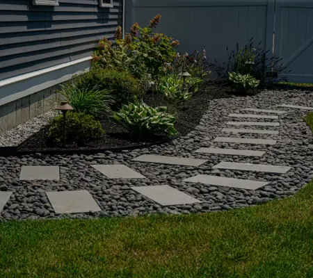 Garden design services in Rowley, Massachusetts - river pebble path