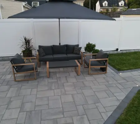 Modern outdoor sitting area paver patio sectional Arlington MA