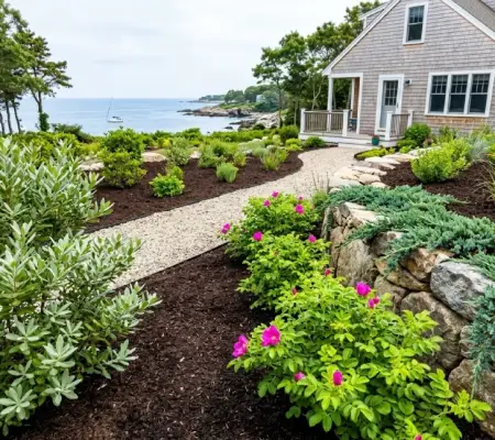Native plant landscaping in Gloucester, Massachusetts - coastal rugosa roses