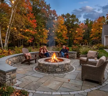 Outdoor stone fireplace for patio in Lynnfield MA