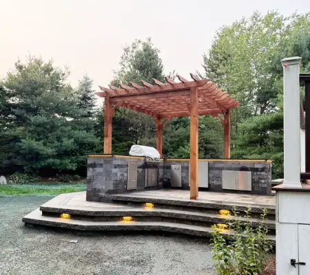 Pergola and outdoor kitchen installation Hamilton MA