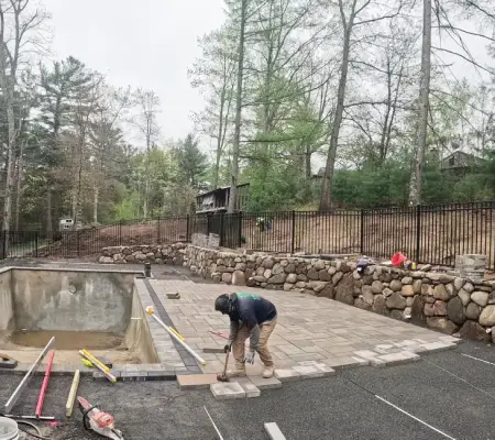 Poolside paver patio installation Saugus MA
