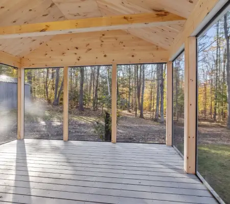 Screened porch pine framing construction, Andover MA build