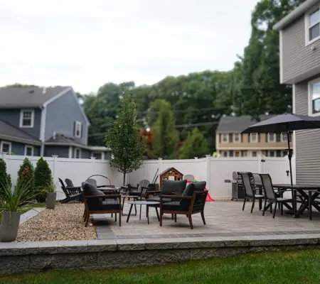 Seasonal color garden design in Peabody, Massachusetts - raised patio