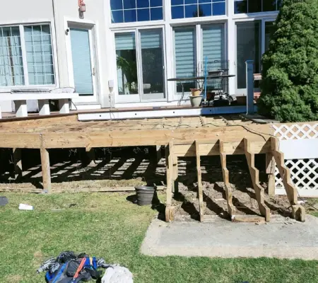 Trellis lattice deck construction, Braintree MA home renovation