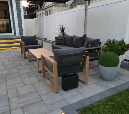 Vinyl fence outdoor sitting area sectional lounge, Malden MA patio